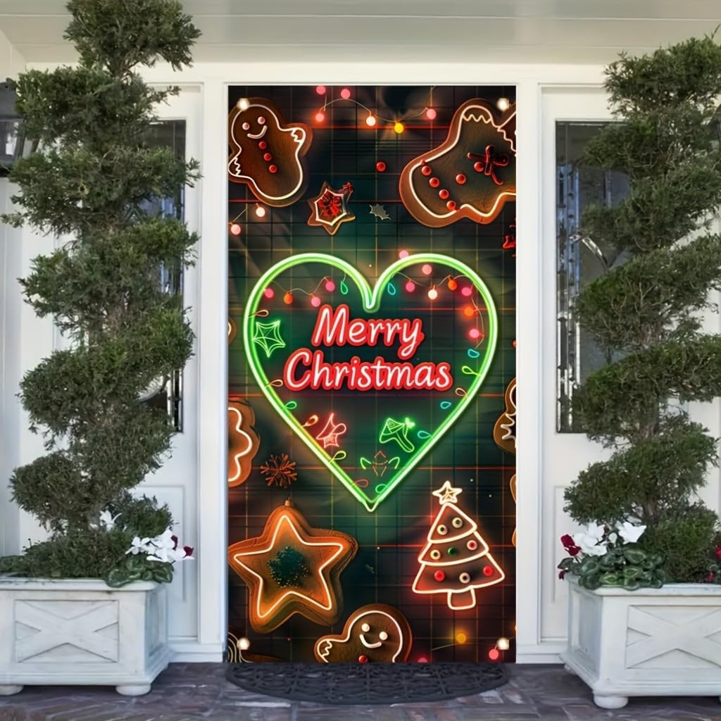 Christmas Door Cover Gold Bell Poettia 71x35 Inch Large Holiday Decoration for FrontDoor Wall Indoor Outdoor Xmas Party Winter Festival Home Decor