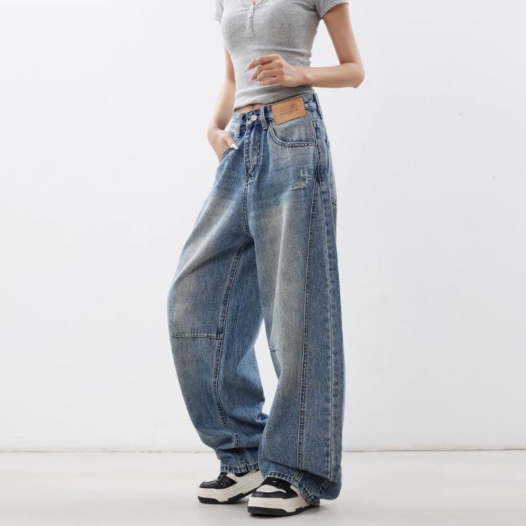 Scimitar Jeans Women's Loose and Loose Wide Leg Pants Design Sense Mopping Long Pants Trendy Women's Vintage Wash Wide-leg Jeans Casual Pants