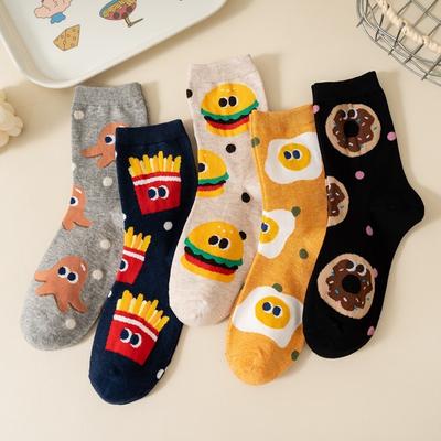 5 Paar Damen Frühling und Herbst Cartoon Niedlich Lustig Emoji Snack Tube Baumwollsocken