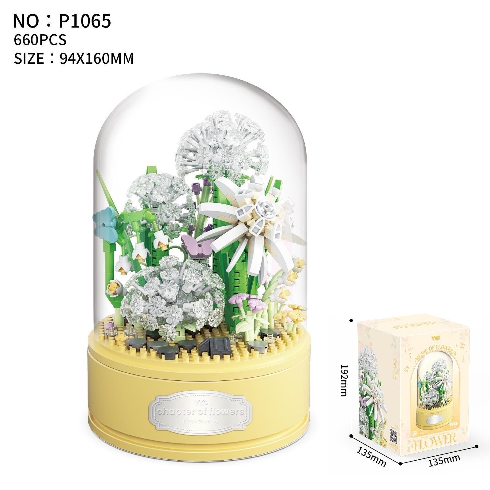 

Idea Music Box Micro Diamond Block Flower Construction Blocks Rose Sunflower Gardenia Carnation Dandelion Nanobricks Toys For Present