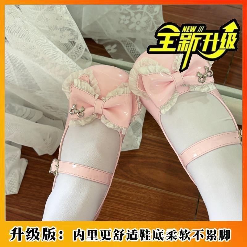Cute Bow Olita Shoes Lolita J Small Leather Shoes 2 Women's New Round Head Thick Heel Mary Jane Single Shoes