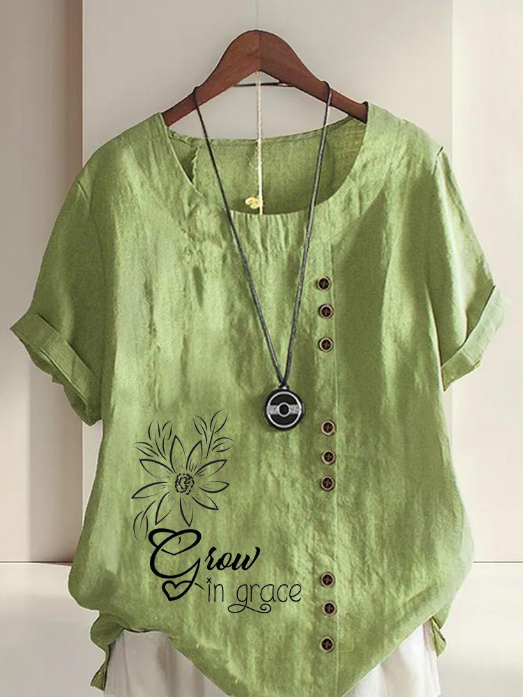 

Women s Fashion Floral Alphabet Print Shot Sleeve T-shirt Loose Cotton Shirt Casual Loose Summer Blouse Tops Plus Size 5XL