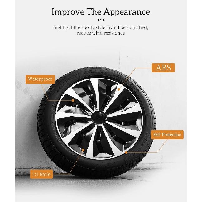 15 inch Knife Style Hubcaps Black & Silver Wheel Covers for Cars Set of 4 Fits Honda Volkswagen, Chevy, Mazda,Dodge Hub Caps