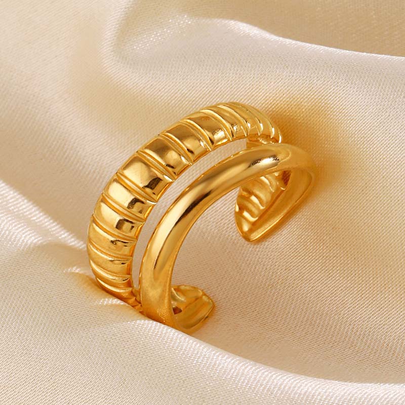 Stainless Steel Line Open Rings for Women Trendy Simple Geometric Adjustable Personality Finger Ring Wedding Party Zircon Gifts
