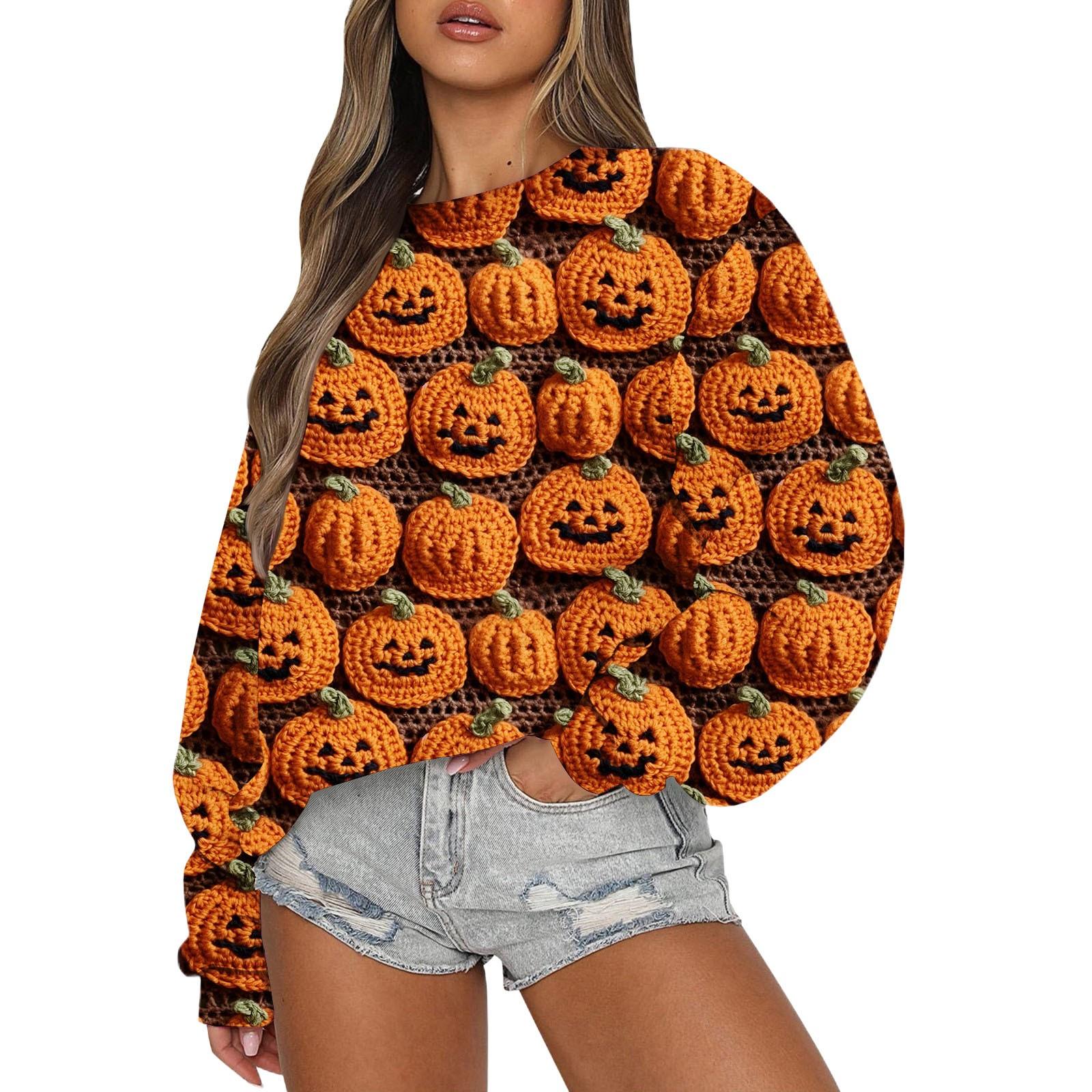 

Свитшоты для женщин с длинным рукавом на Хэллоуин, повседневные, с круглым вырезом, свободные, пуловеры, свитшоты, топы L оранжевый