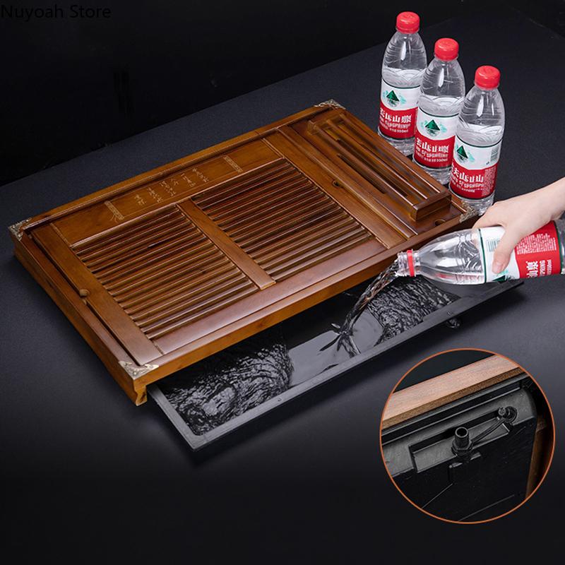 Chinese Solid Wood Tea Tray Drain Household Kung Fu Tea Set Tea Tray Storage Supplies Living Room Coffee Table Decoration