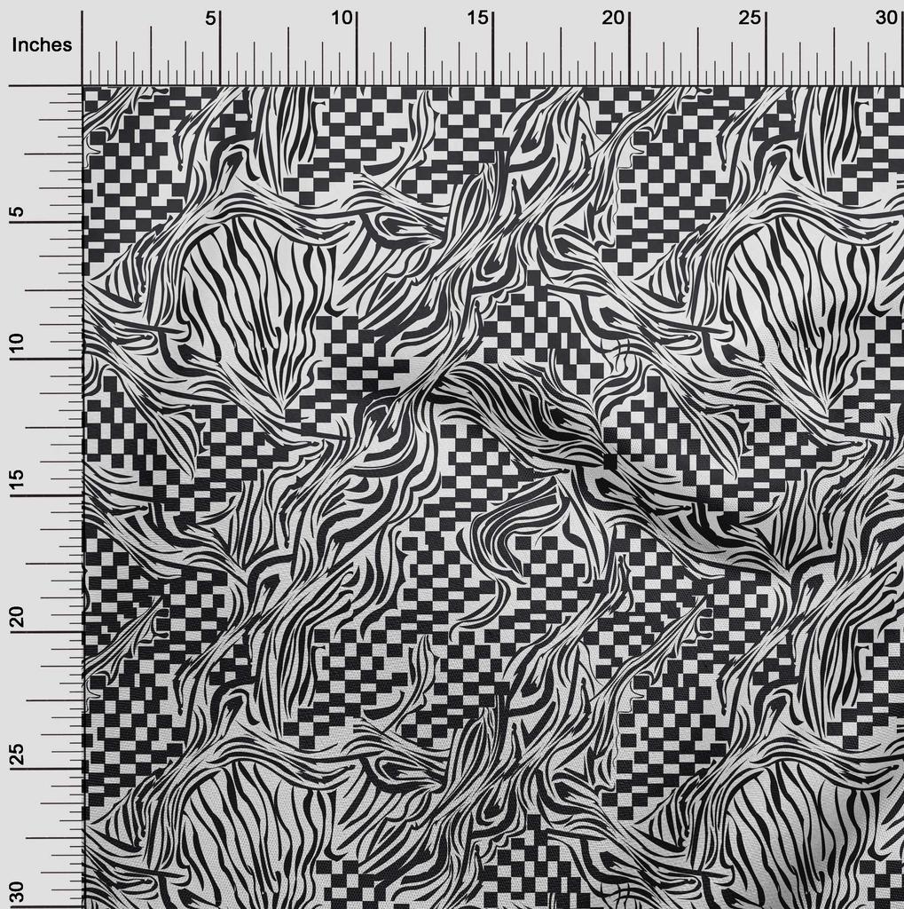 oneOone Viskózová látka Georgette, černá, abstraktní, prošívaná látka na oblečení, potištěná látka, metr 42 palců