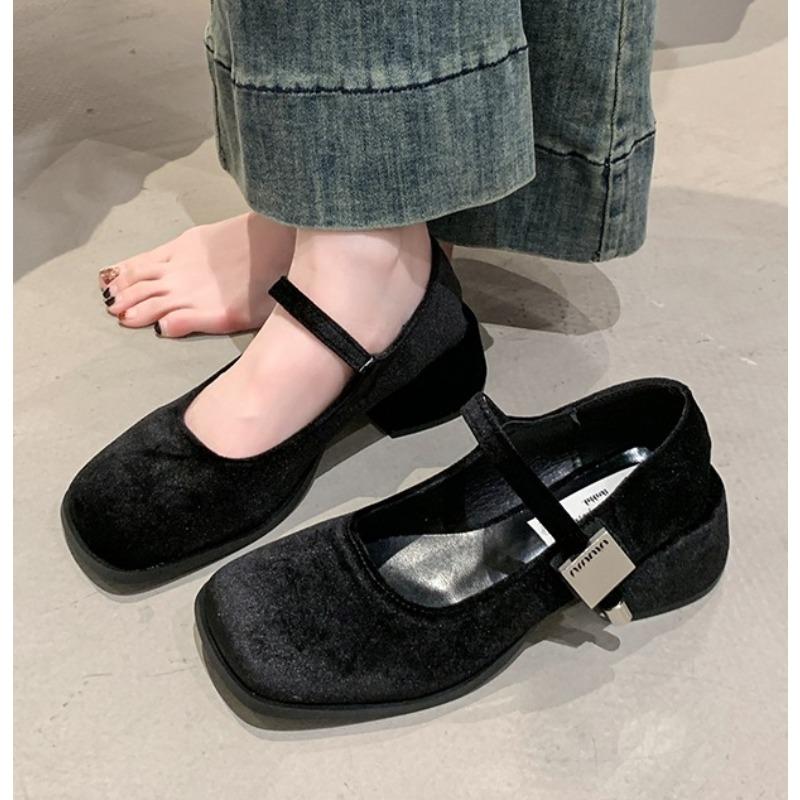 Fashion Spring Autumn Women's Luxury Mary Jane Shoes Square Toe Shallow Buckle Ladies Elegant Sole Ballte Shoes Casual Loafers Shoes