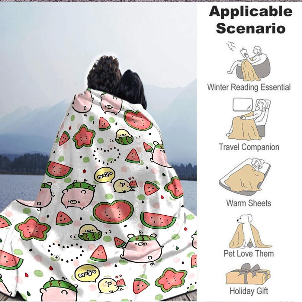 1pc Watermelon Pigs Lightweight Flannel Blanket, Comfortable and Warm Blanket, for Office and Camping Sofa Bed019