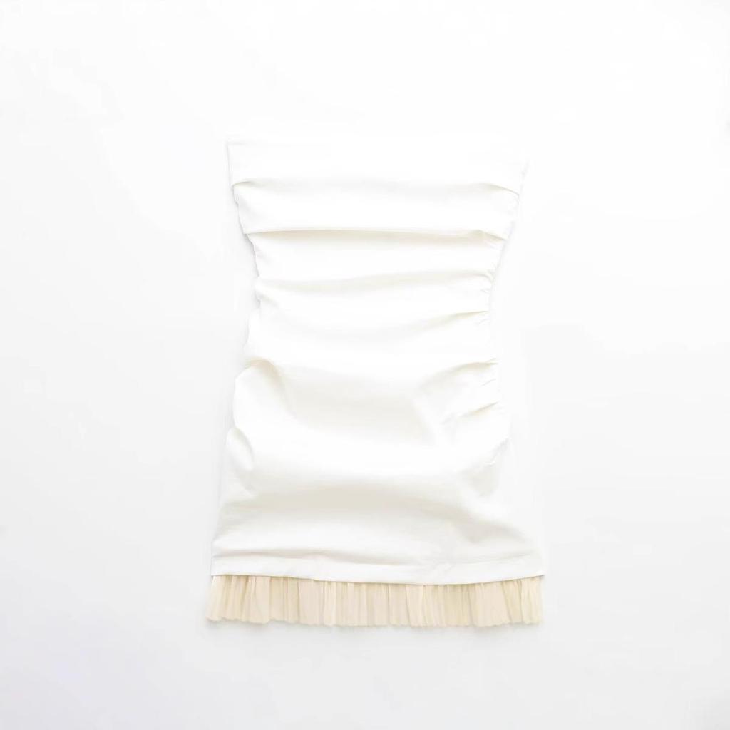 2025 Spring/Summer Women's One-Shoulder Slim Spliced Dress with Wide Hem