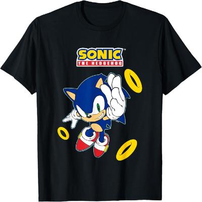 Camiseta Genial de Sonic El Erizo Apurado con Anillos Dorados