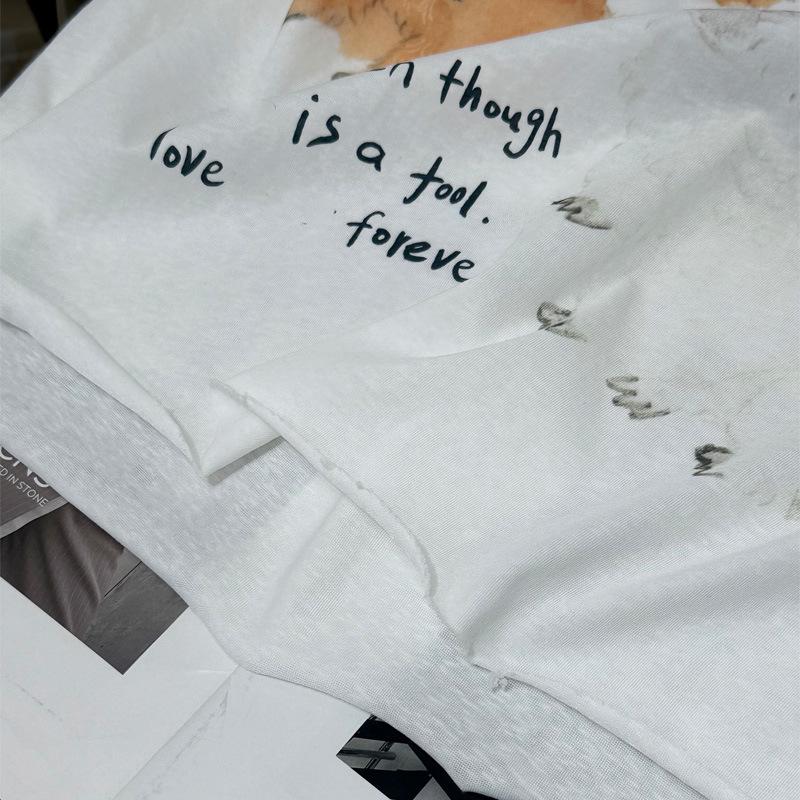 ID25 Early Autumn Puppy Print Rolled Edge Long Sleeve Loose Pullover