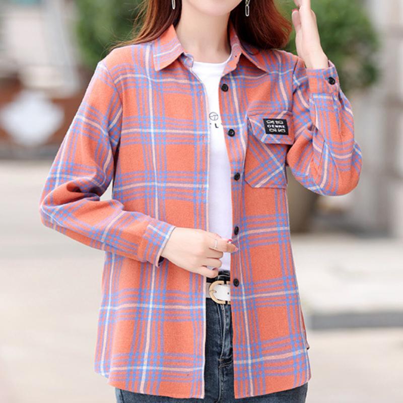 

Простые хлопковые топы, весенне-осенние рубашки с длинными рукавами с лацканами, женское пальто, рубашка в клетку в стиле ретро, ​​азиатский размер XL
