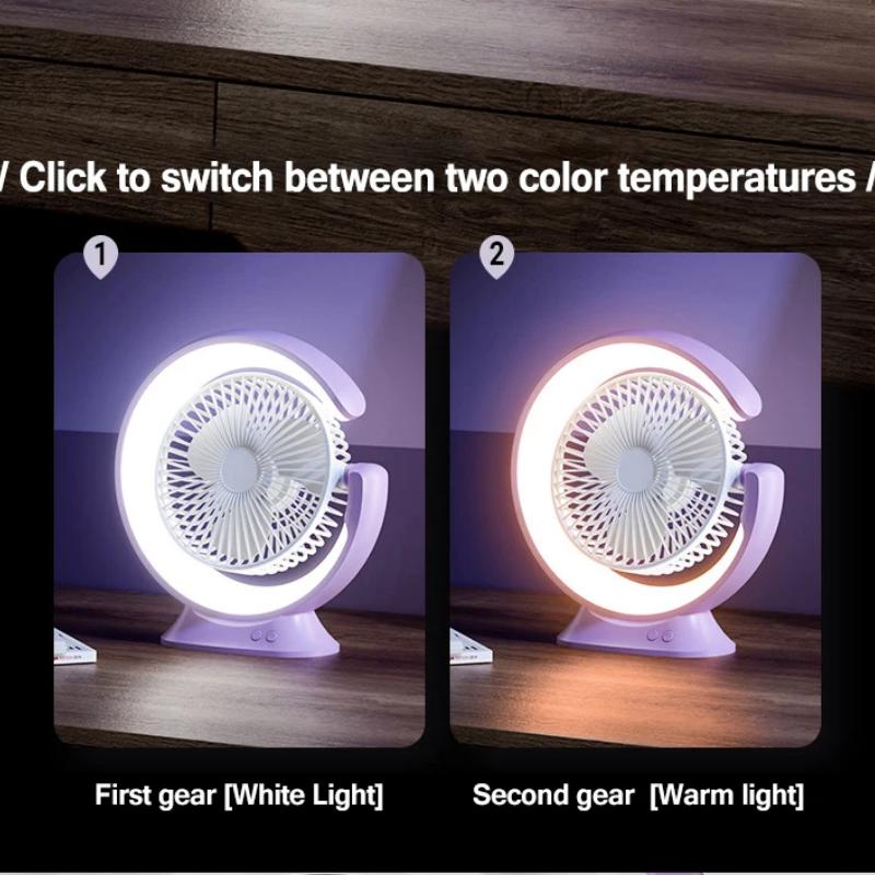 LED Table Light Fan Rechargeable Portable Circulator Electric Fan With LED Lighting Desk Lamp For Bedroom Bedside Reading Lights