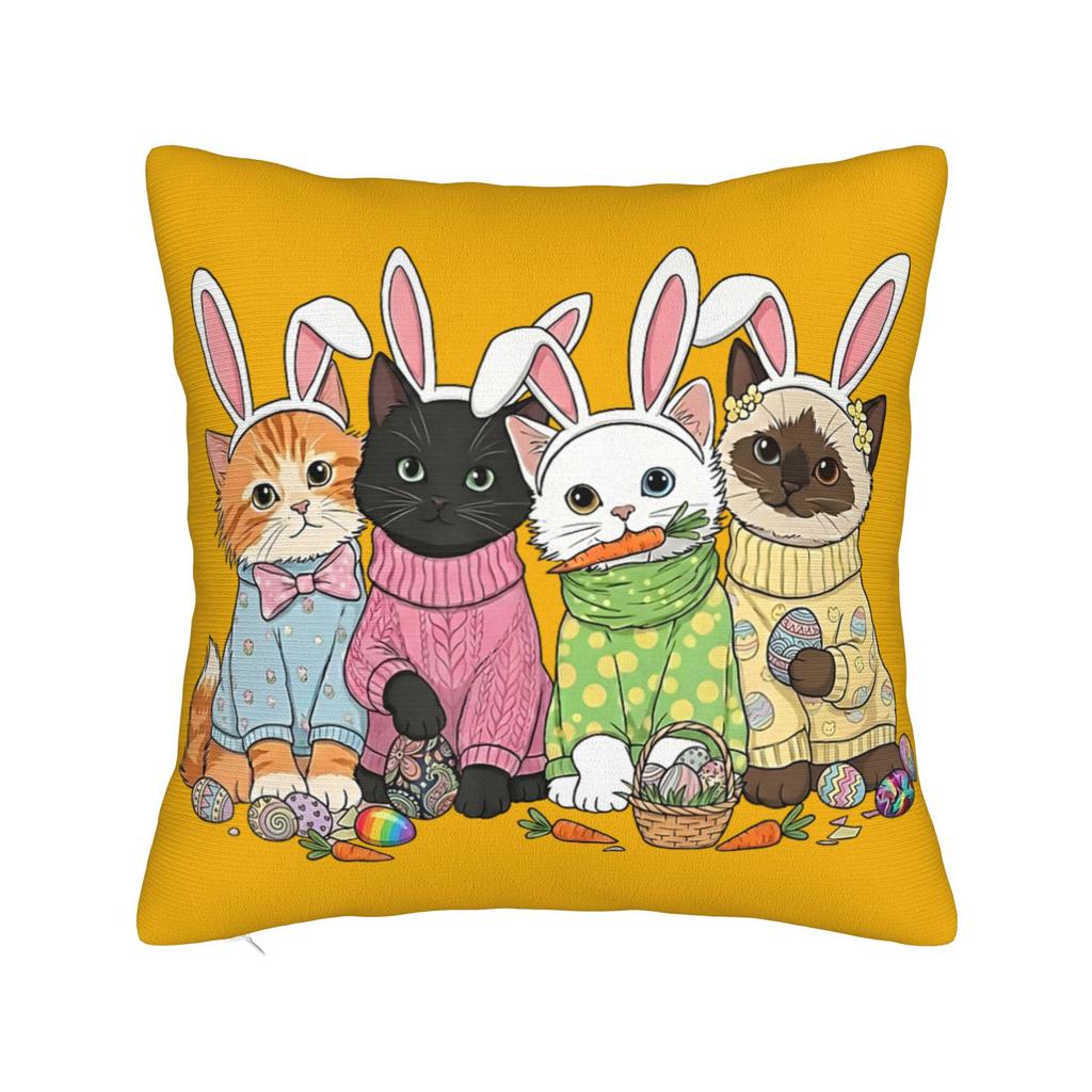Funny Easter Cats Ears Bunny Eggs Pillow Case Comfy Pillow Cover Vintage Pillowcases For Sofa Couch Bed Living Room