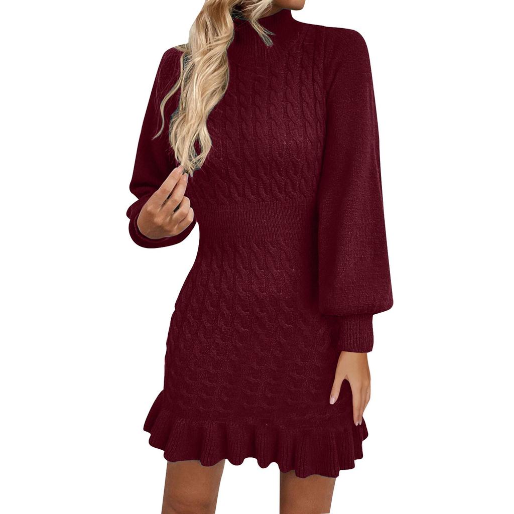 Women's Fashion Casual Knitted Waist Solid Color Dress