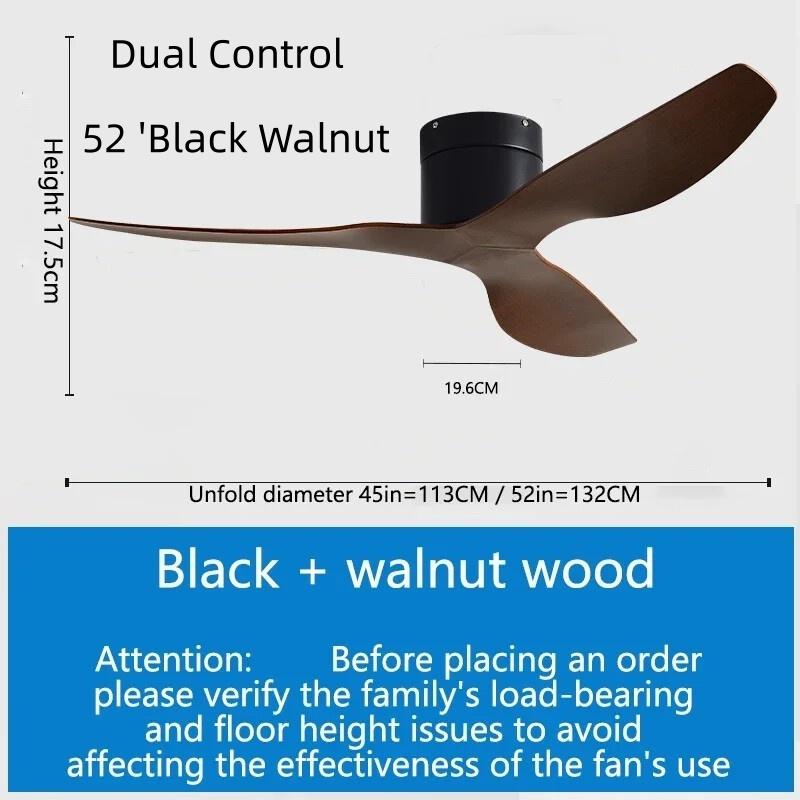 45/52" Nordic Ceiling Fan 35W DC Motor Low Noise Electric Fan 6 Wind Speeds Adjustable Home Restaurant Ceiling Fan