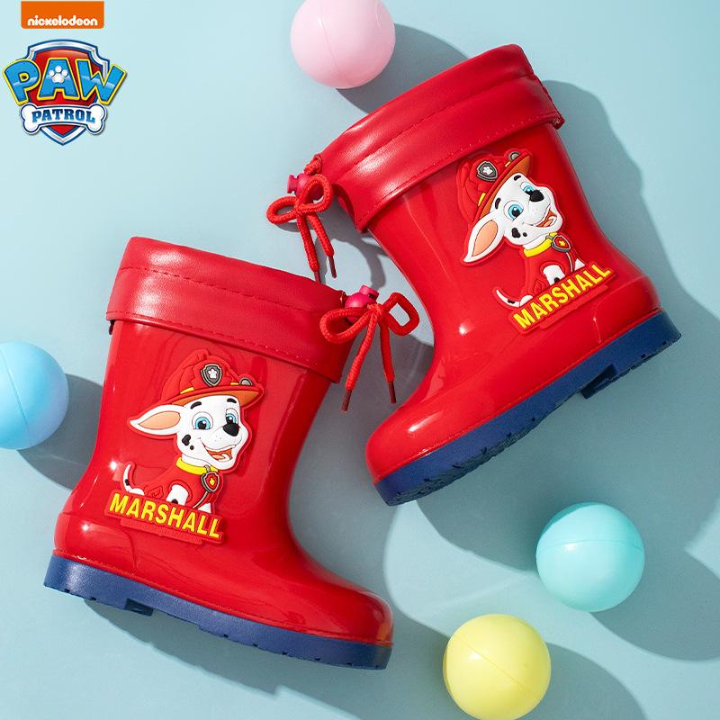 Paw Patrol Children's Rain Boots Cartoon Cuffed Fleece-Lined Rain Shoes All-Season Universal Water Shoes Boys and Girls Non-Slip Waterproof Rubber