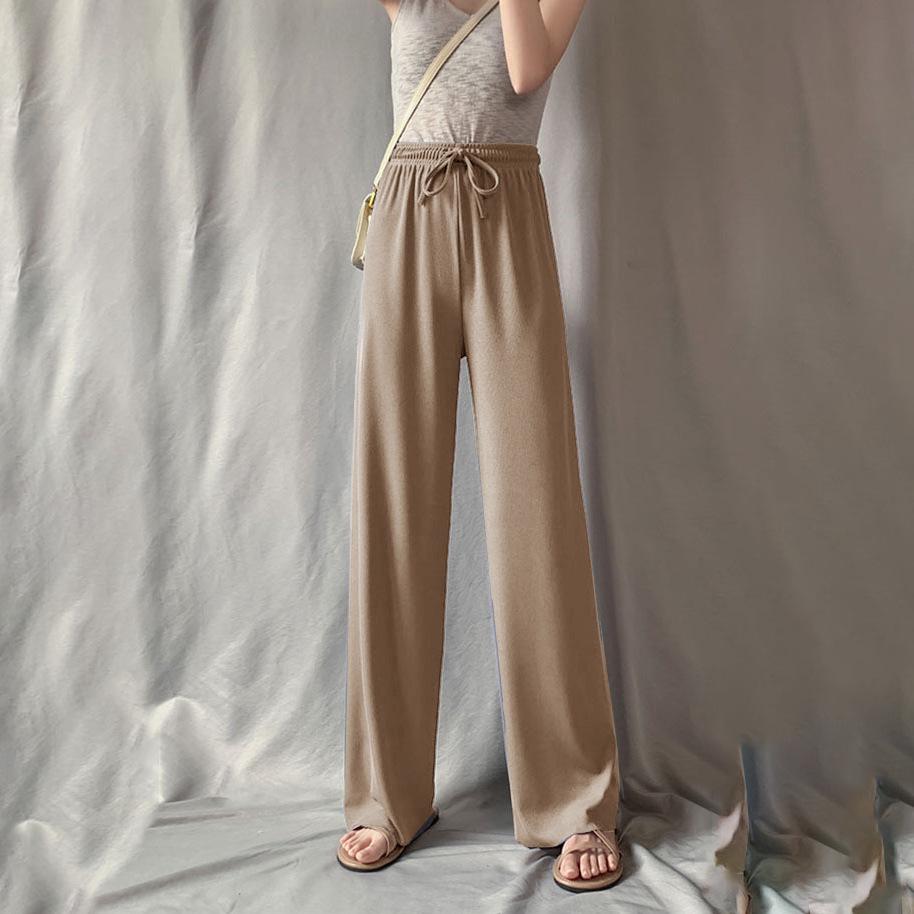 Women's Summer Plaid Ice Silk High-Waisted Wide-Leg Drape Pants