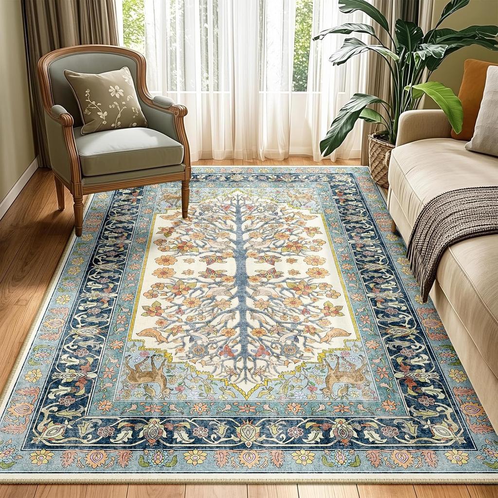 Living Room Carpet Large Machine Washable Rug Green Plant Floral Non Slip Floor Mat Soft Bedroom Carpets Vintage Home Decor