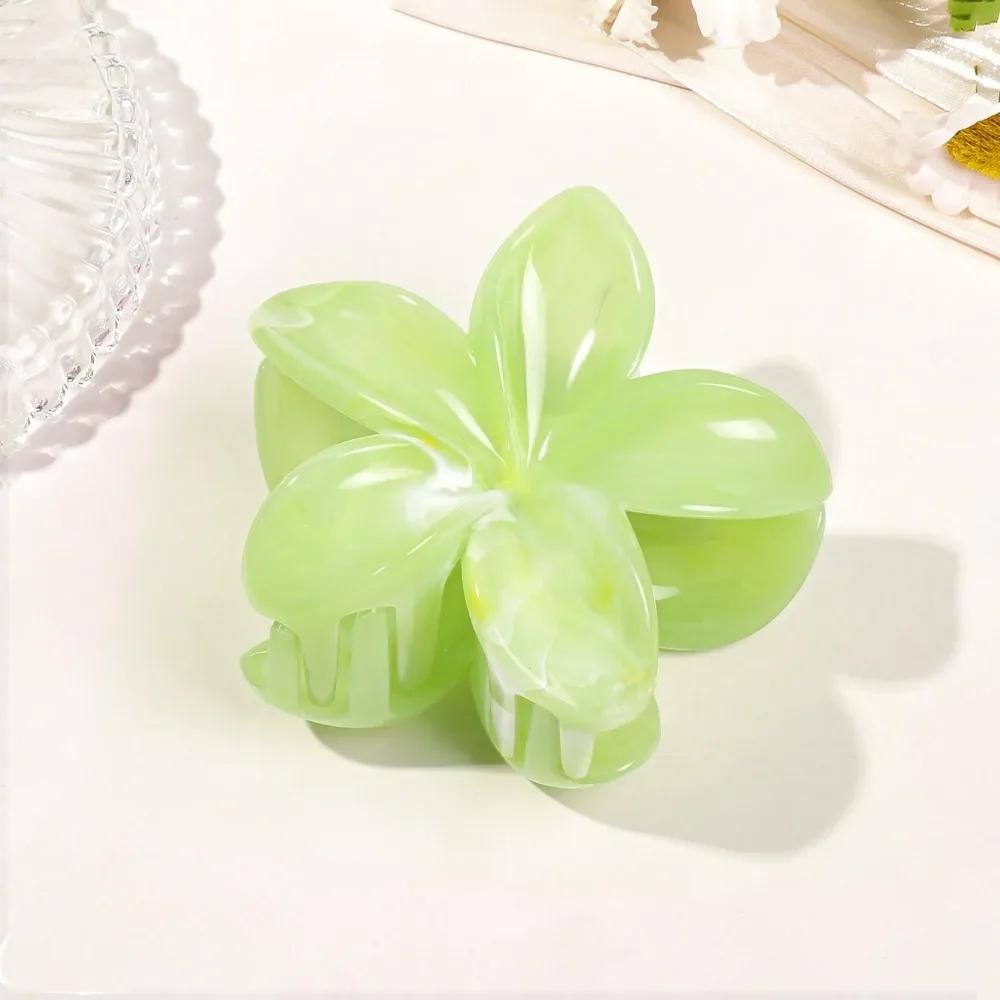 8cm Marble Pattern Frangipani Flower Hair Claw for Women Handmade Dyeing Design Acrylic Large Shark Clips Vacation Accessories