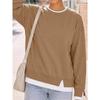 New Women's Loose Crew Neck Fake Two-piece Hoodie, Casual Long Sleeve Patchwork Cuff Pullover Top for Europe America Crossborder