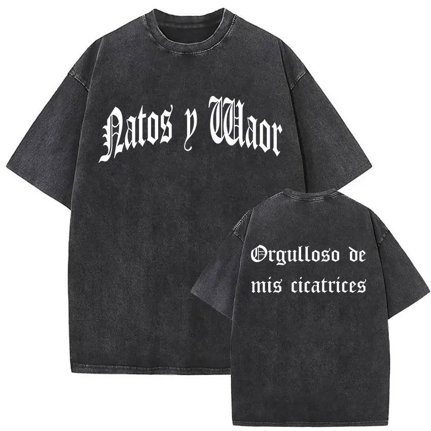 Vintage Washed NATOS WAOR 13 Logo Album T Shirt Hip Hop Rap Gothic Clothing T-shirt Men Women High Quality Short Sleeve T Shirts