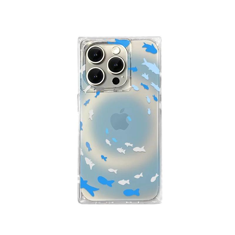 ins whirlpool fish for Apple iPhone16/17promax mobile phone case 15 ice crystal square 1314