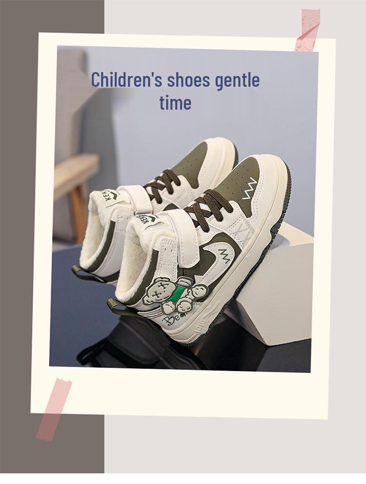 Boys' and Girls' Chinese Red Winter 2025 Sports Shoes - Unisex Cotton with Velvet Lining