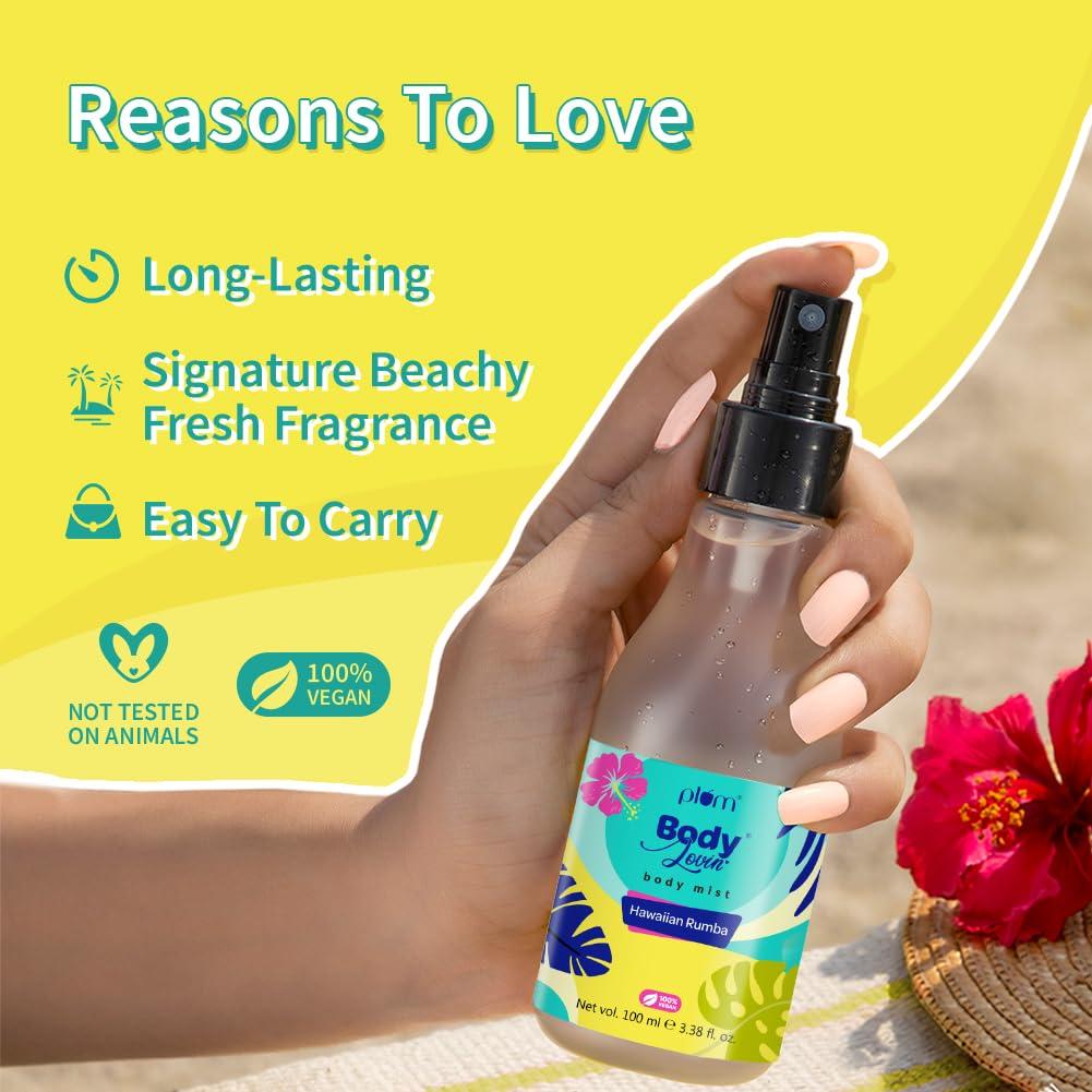 Plum BodyLovin Hawaiian Rumba Body Mist 100ml Pack of 1 For Women | Refreshing Tropical Fragrance | Vegan Travel Friendly Spray