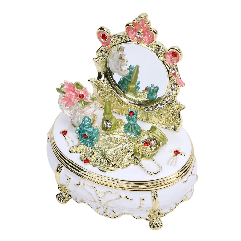Dressing Table Shaped Trinket Box Decorative Hand Painted Metal Enamel Jewelry   for Rings Bracelets