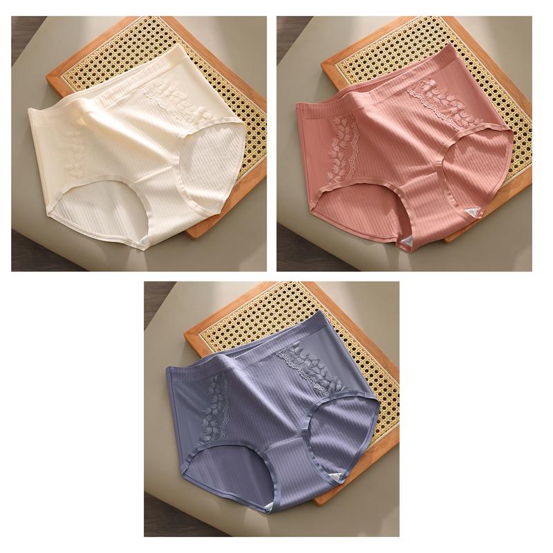 3 PCS Plus Size Underwear Women High Waist Cotton Panties Breathable Floral Lace Briefs for Middle Aged Mom Ladies Briefs XL XXL 3XL 4XL 5XL
