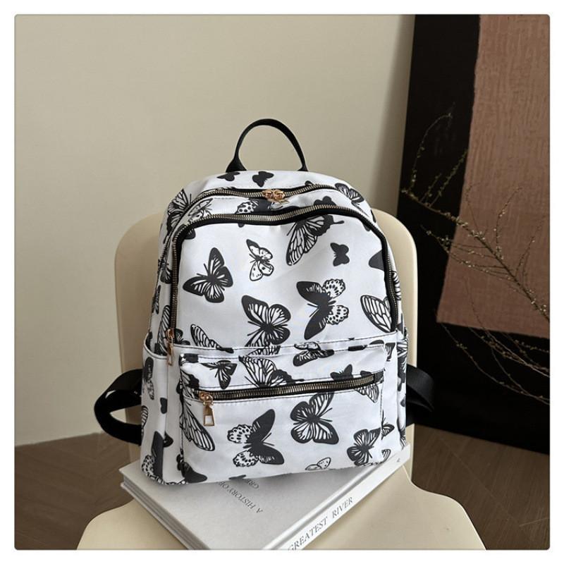 

Cherry Butterfly Flower Print Backpack Lightweight School Bag For Gift Women Black Butterfly