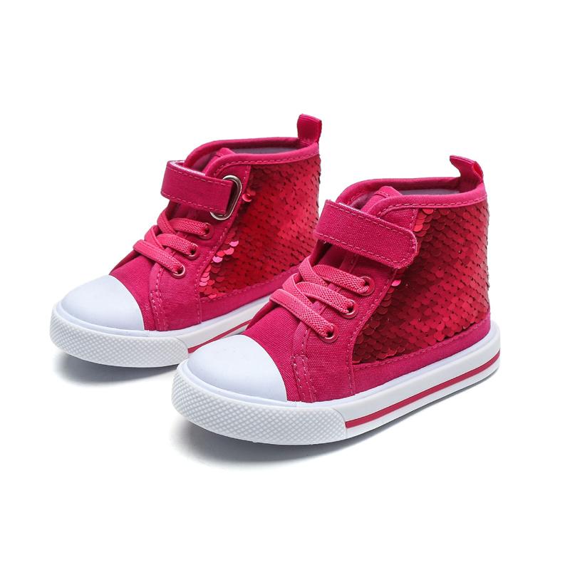 

Children With Sequin Fashion Girls Shoes Spring Autumn Kids Comfortable Canvas Casual Soft Sneakers 23(insole 15cm) червоний