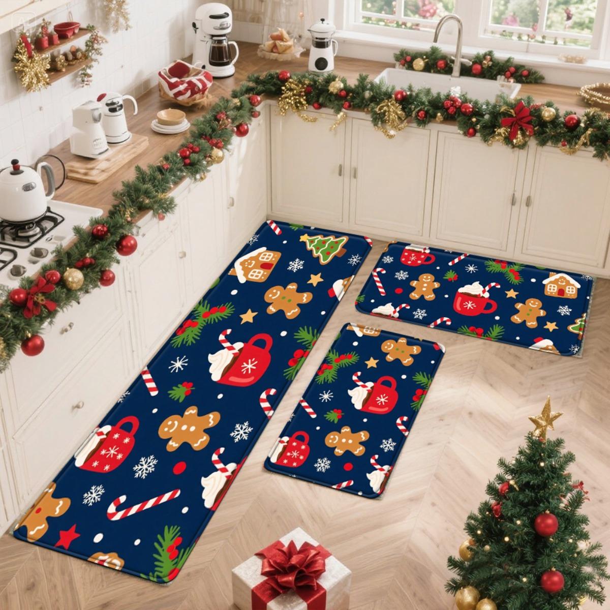 

1 шт. Кухонные коврики против усталости, Рождественский пряничный человечек, Водонепроницаемый, Нескользящий, Толстый амортизирующий кухонный коврик, Сверхпрочный комфортный коврик для стояния на кухне 40*60cm