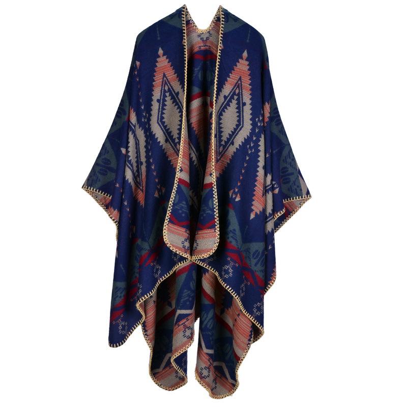 Geometric Rhombus Fashion Extra Long Thick Imitation Cashmere Ethnic Travel Shawl Cape