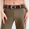 Y2K Leopard Print Belt Zinc Zinc Alloy PU Vintage Waistband Western Countryside Carved Buckle Belt  Cowgirls