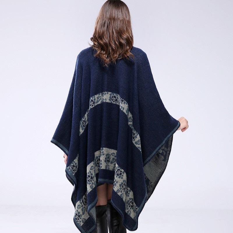 Wind Lady Autumn and Winter Thickened Small Flower Warm Imitation Cashmere Shawl Cape Wear Coat On Both Sides Lady Scarf