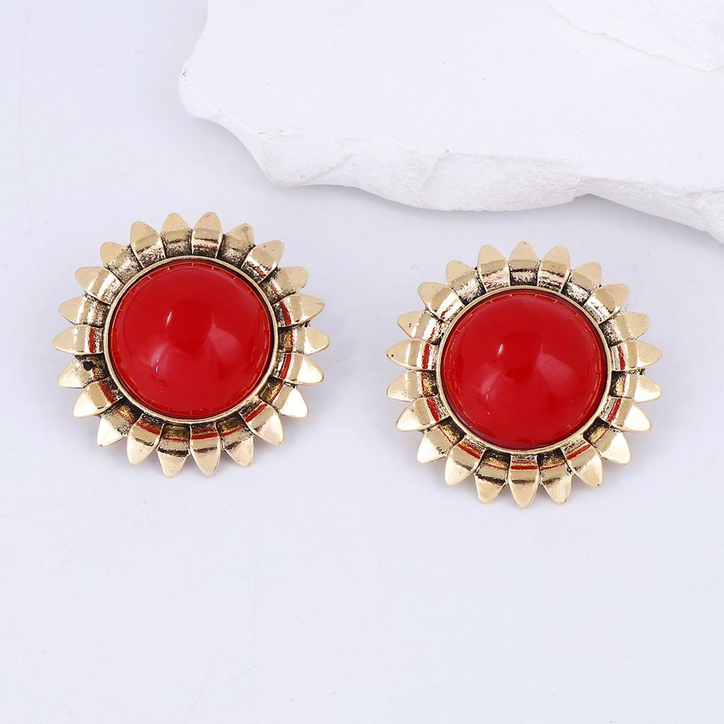 Personalized retro light luxury high-end design sense resin alloy geometric sunflower temperament women's stud earrings