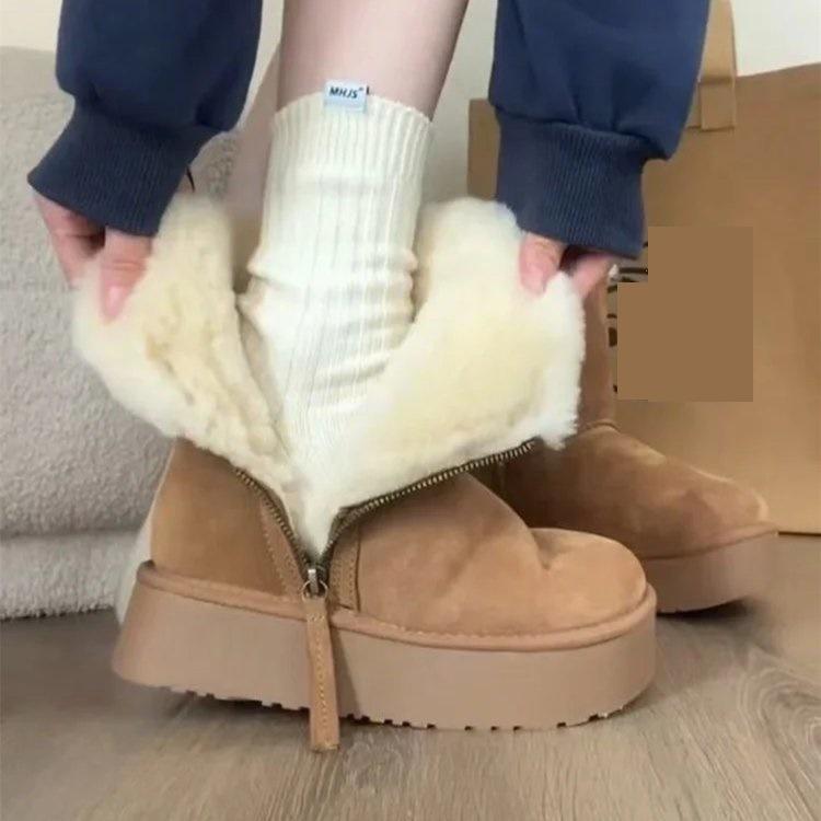 Höhenvergrößernde Fleece-verdickte Seitenreißverschluss-Baumwollstiefel Neue warme dicksohlige kurze dicksohlige Schneestiefel