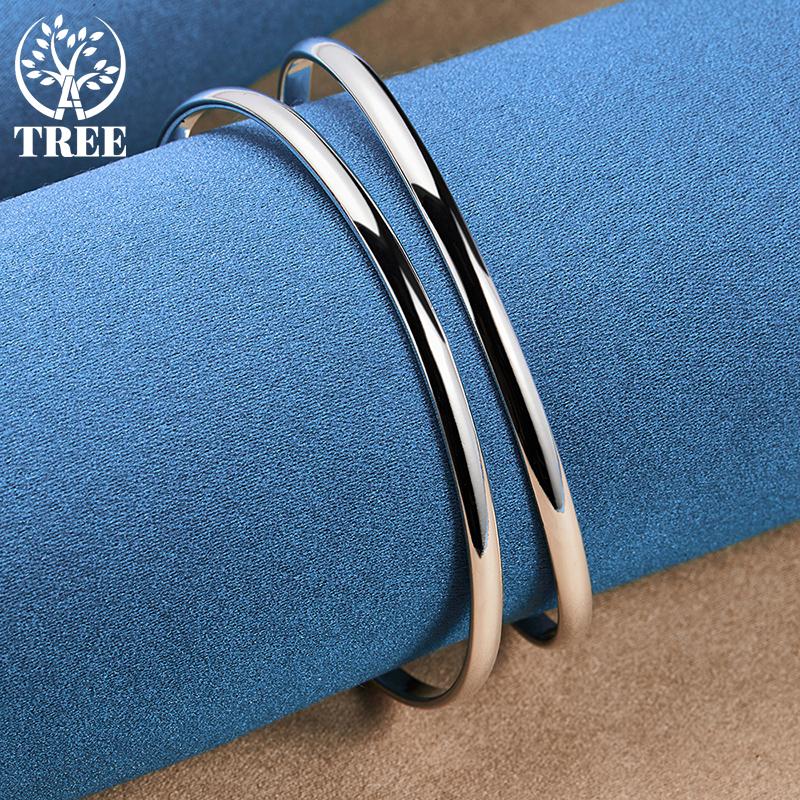 925 Sterling Silver Double Circle Line Bangle Bracelet Jewelry