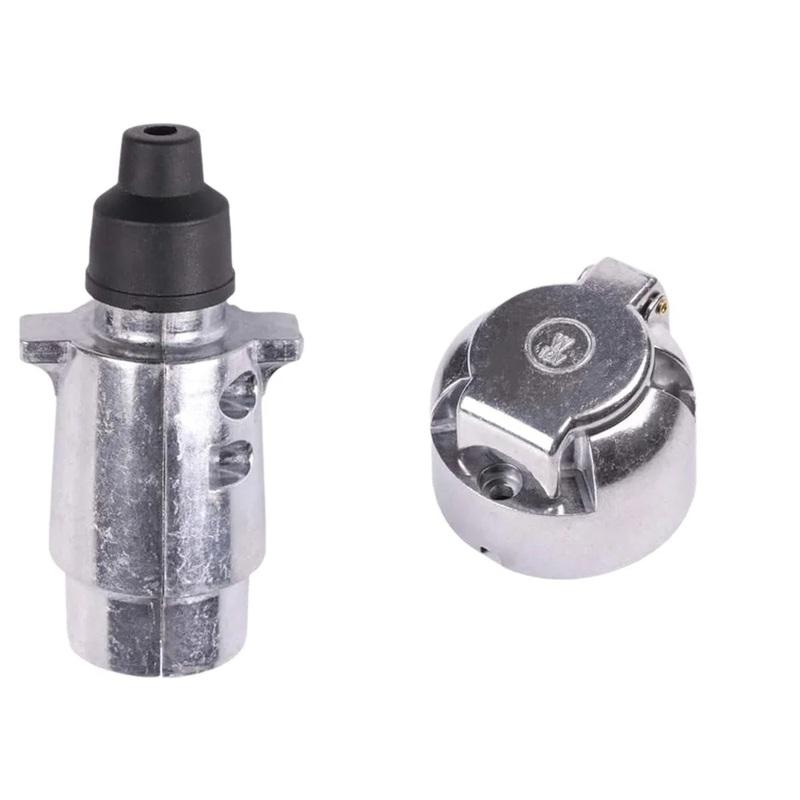 7 Pin Towbar Trailer Socket Metal Aluminium Alloy Towing 12V Round Adapter Car Lights Connectors for Boats Truck Caravan