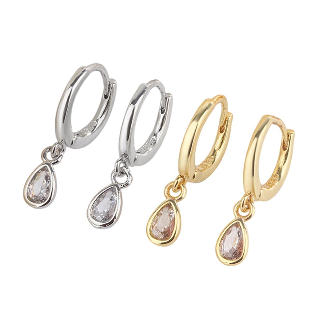Elegant Zircon Teardrop Dangle Earrings Portable for Women Gold Silver Plated Sturdy Copper Jewelry Accessory Daily Use