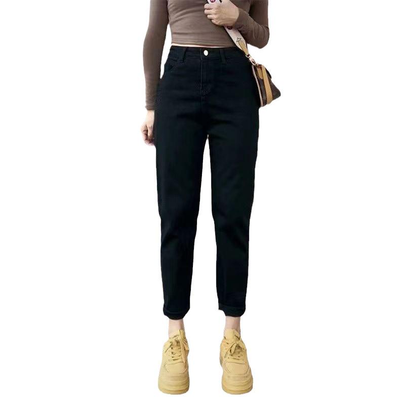 Dámské úzké černé devítibodové harémové mrkvové džíny na jaro a podzim 2024