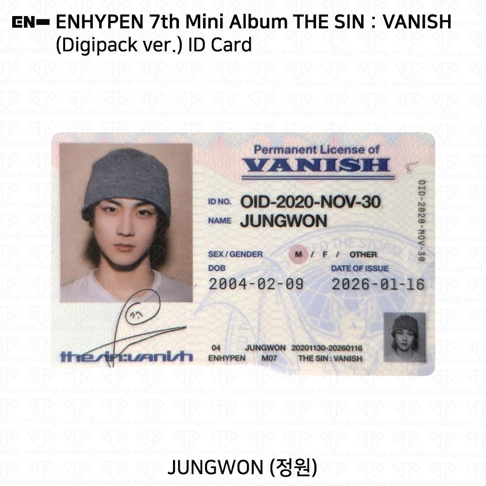 ENHYPEN Das 7. Mini-Album THE SIN:VANISH Digipack-Version. Fotokarte KPOP K-POP