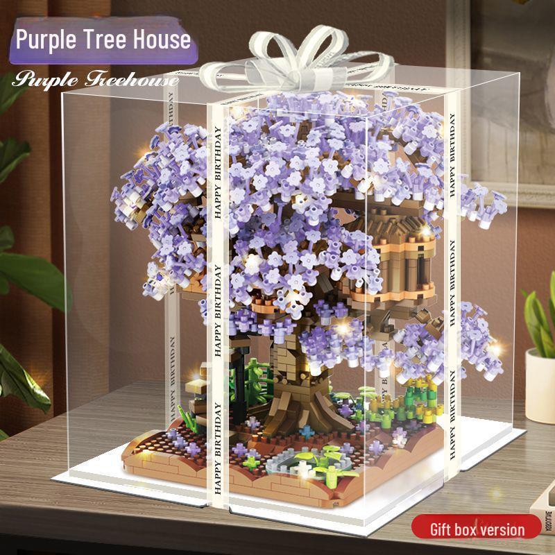 Compatible Purple Cherry Blossom Tree House for Lego with Castle Bouquet, Assembly Toys for Kids, Gift & Exquisite Ornament