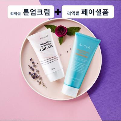 Re-Excel Tone-up Cream and Foam Cleansing Set, Re-Excel Tone-up Cream 60ml and Foam Cleansing 130ml, 1 Set