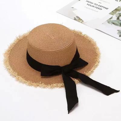 Summer Sun Protection Woven Women'S Straw Hat,Bow Tie, Elegant Beach Hat, Large Brim Sun Hat ForVacation Top Hat  Sombreros