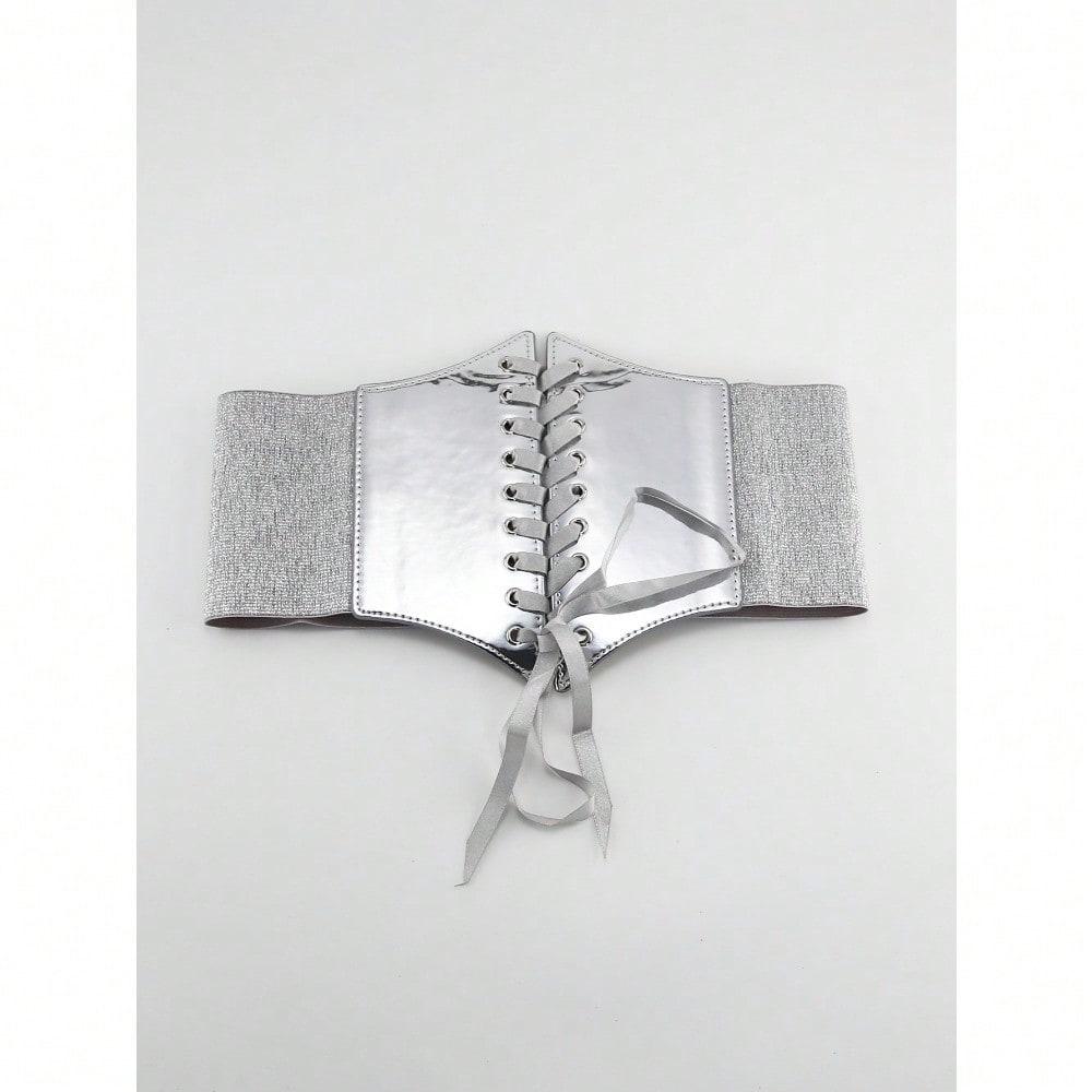 Dekorativer Gürtel Damenrock Vielseitiges Kleid Anzug Mantel Taille Elastisch Elastisch Breiter Taillenverschluss silver bunt