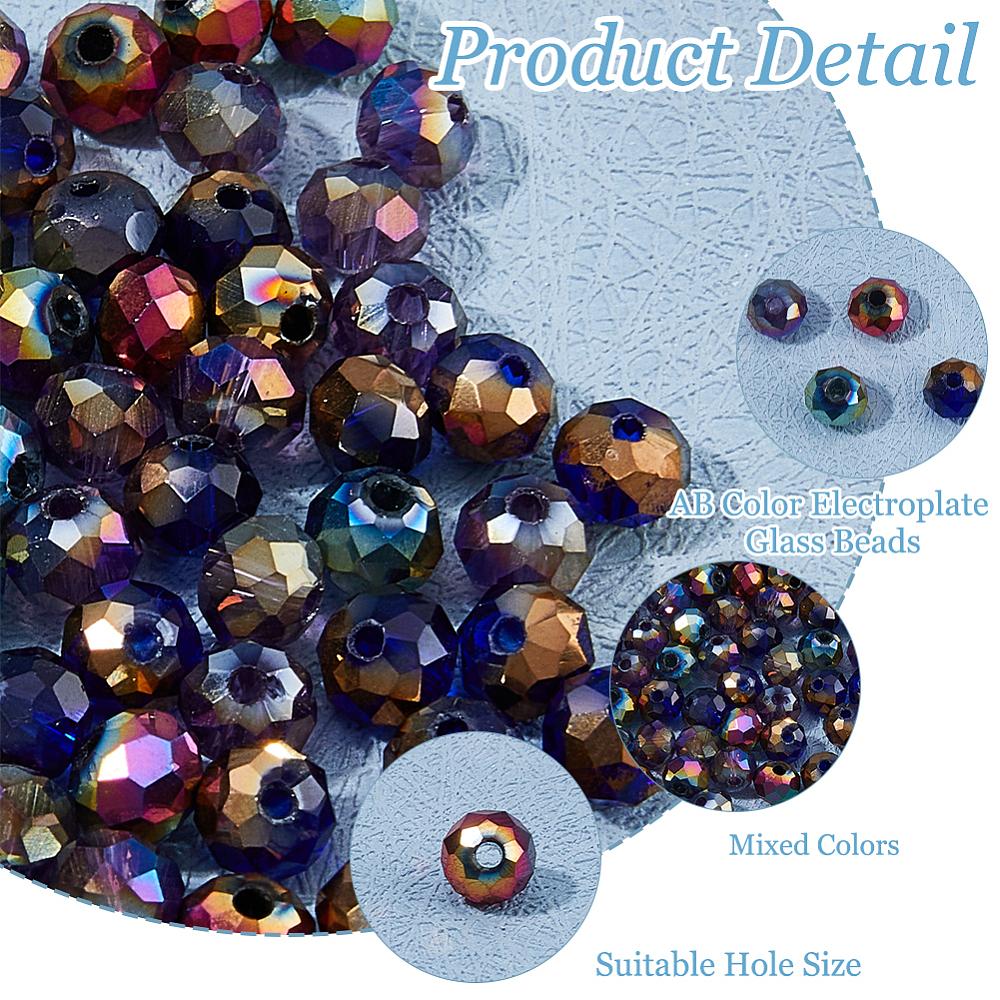 1set 8 Strands 4 Colors Electroplate Glass Beads Strands Rondelle Faceted Mixed Color 6x5mm Hole: 1.2mm about 86~96pcs/strand